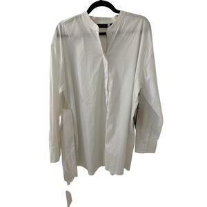 Halogen Cream Button-Front Band-Collar Blouse